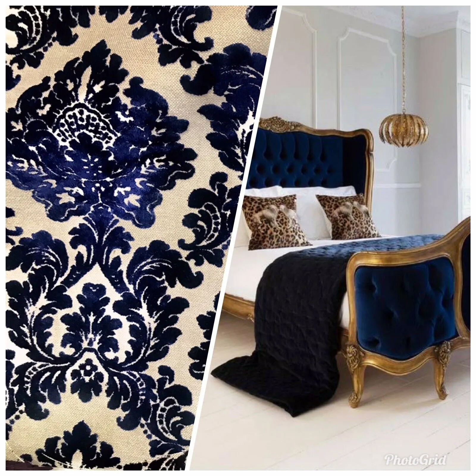 Duke Gabriel Designer Medallion Burnout Chenille Velvet Fabric - Royal Blue BTY