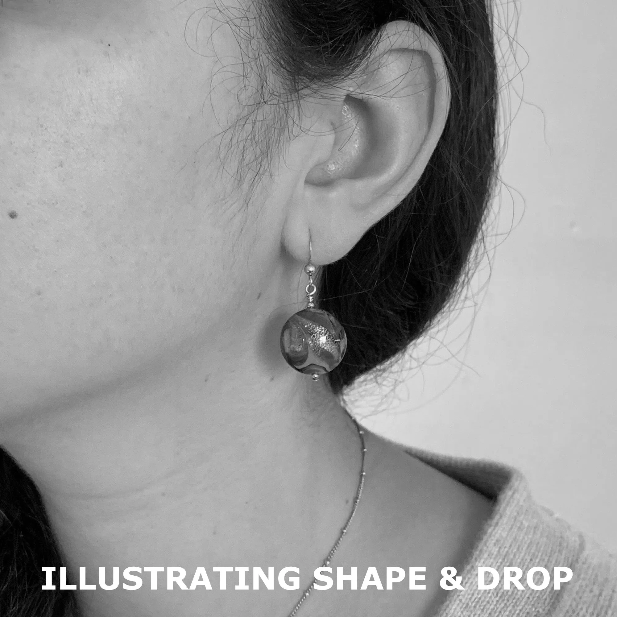 Earrings with light (pale) gold and black spots Murano glass medium lentil drops on silver or gold