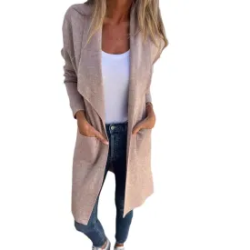 Fall And Winter Lapels Mid-length Knitted Cardigan Thin Woolen Coat for Women