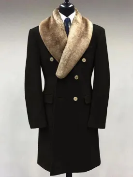 Fall Winter Men Woolen Polo Collar Solid Color Mid-length Pocket Casual Coat
