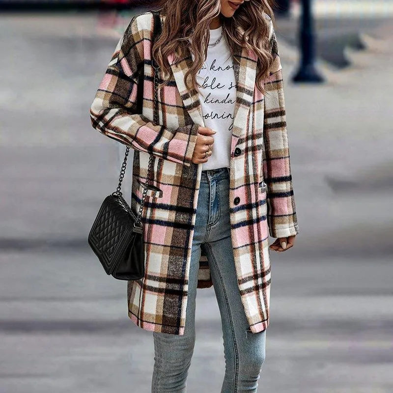 Fashionable Single-breasted Lapel Woolen Coat for Autumn and Winter