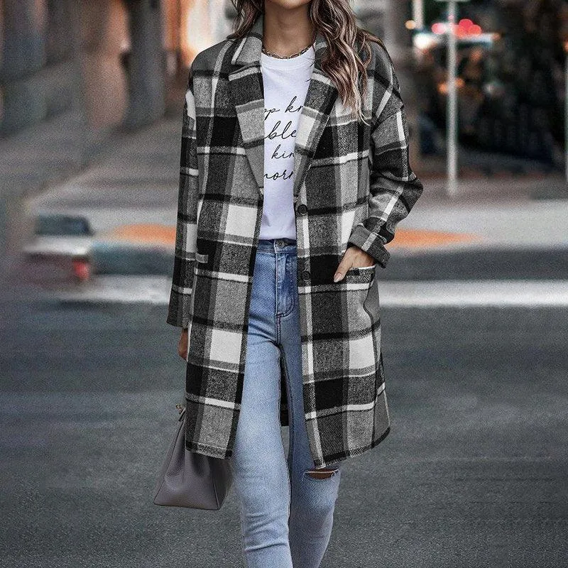 Fashionable Single-breasted Lapel Woolen Coat for Autumn and Winter