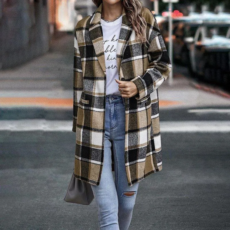 Fashionable Single-breasted Lapel Woolen Coat for Autumn and Winter