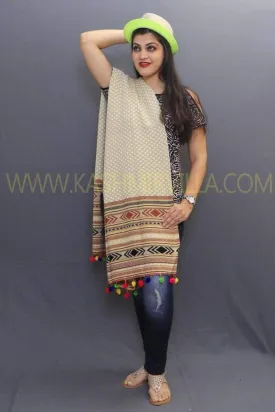 Fawn Color Knitting Stole Enriched With New Kullu Pattern