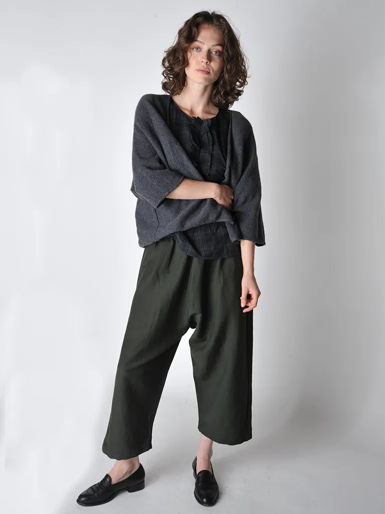 Forest green Linen Wool Blend Baggy Pant