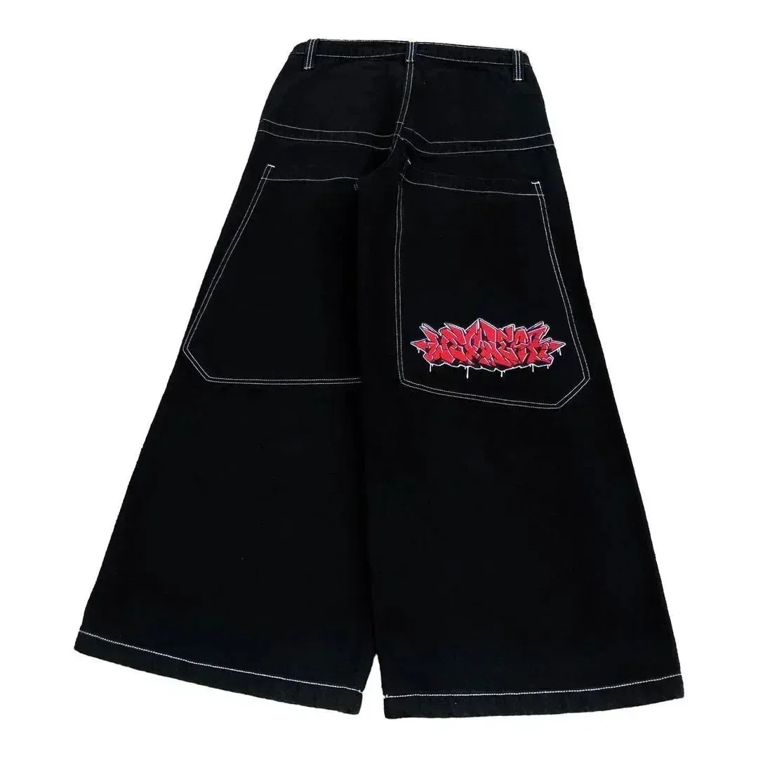 Getadme Gothic punk personality graphic design high-waisted jeans for women 2024 new casual popular versatile hip-hop straight pants y2k