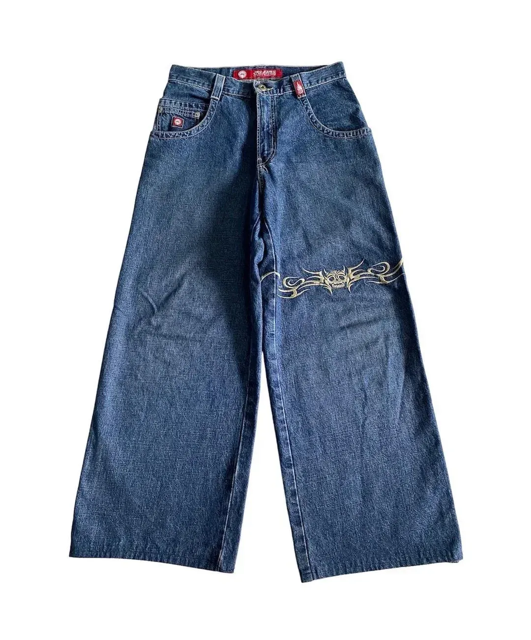 Getadme Gothic punk personality graphic design high-waisted jeans for women 2024 new casual popular versatile hip-hop straight pants y2k