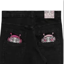 Getadme Gothic punk personality graphic design high-waisted jeans for women 2024 new casual popular versatile hip-hop straight pants y2k