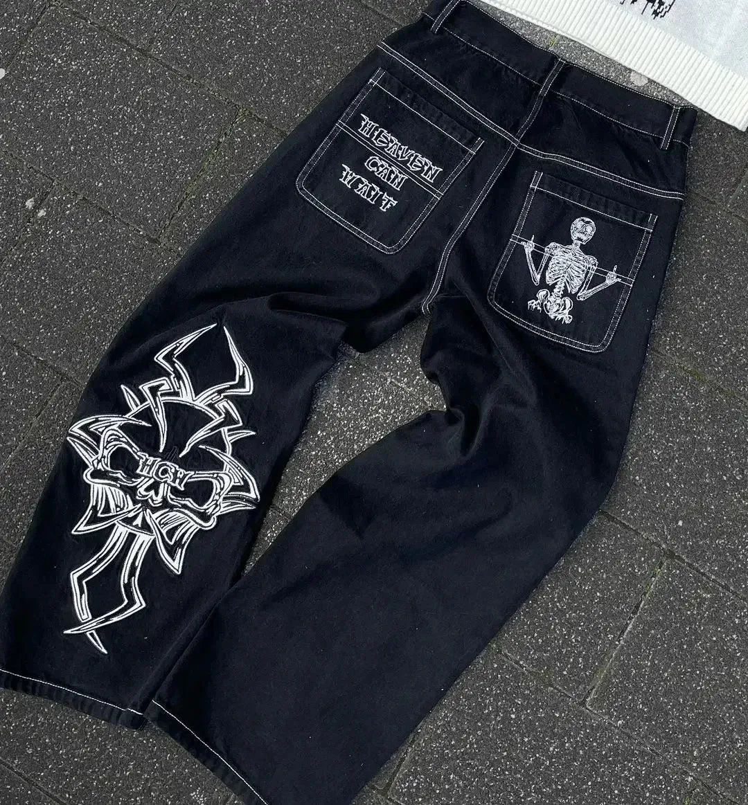Getadme Gothic punk personality graphic design high-waisted jeans for women 2024 new casual popular versatile hip-hop straight pants y2k