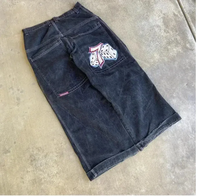 Getadme Gothic punk personality graphic design high-waisted jeans for women 2024 new casual popular versatile hip-hop straight pants y2k
