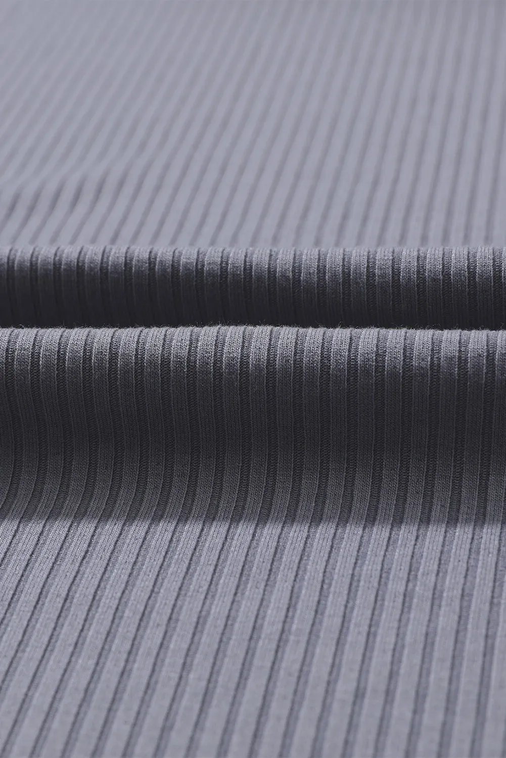 Gray Plain Ribbed Crop Top & Wide Leg Pants Two Piece Pants Set