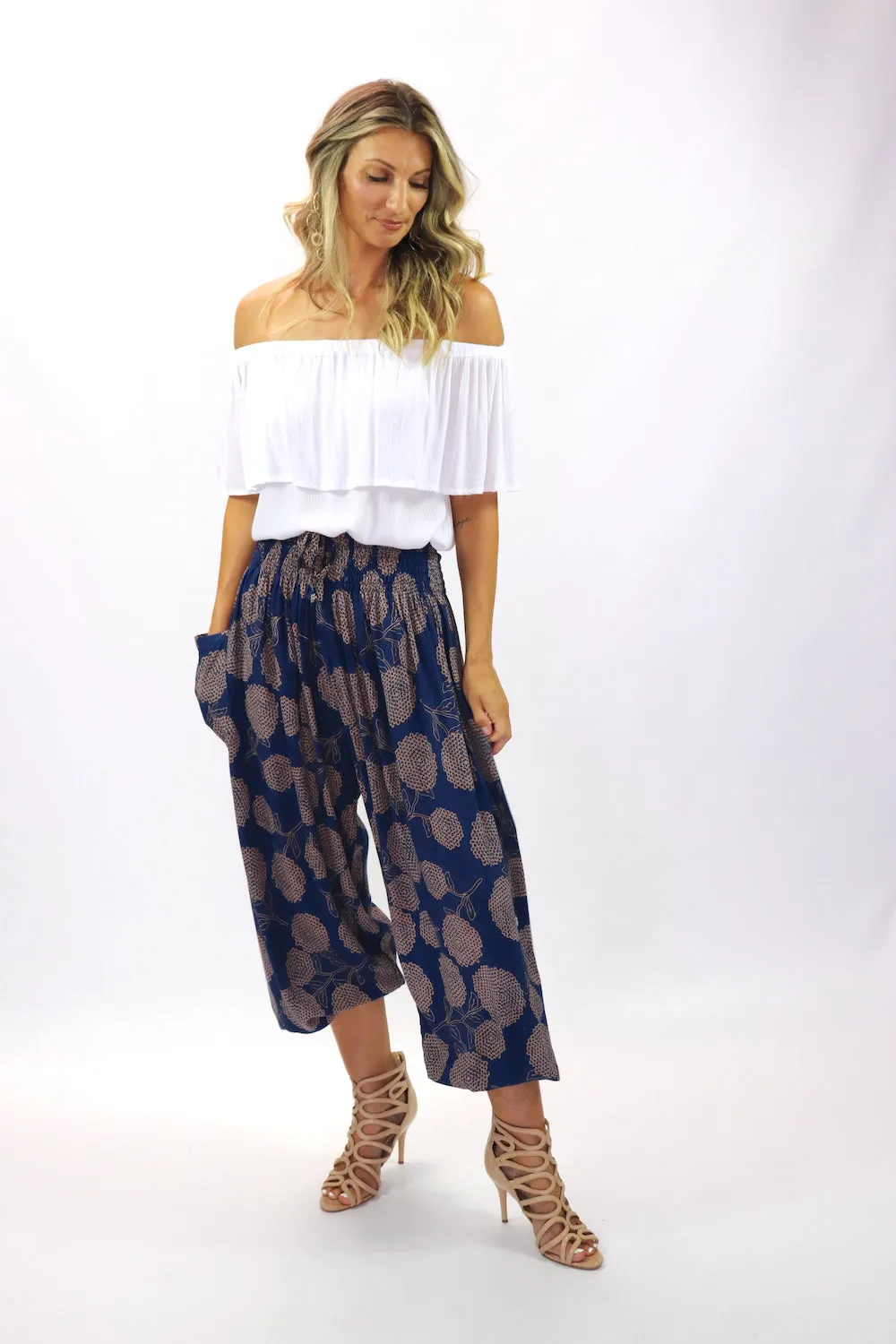 Harem Elastic Long Pant In Blue Tea