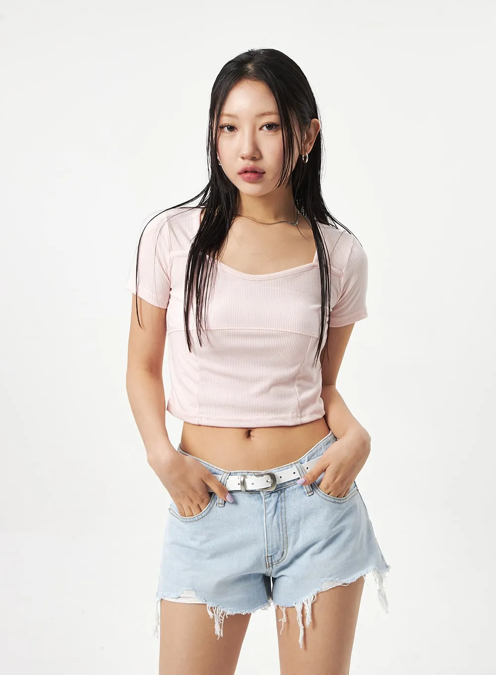 Heart Neck Cropped Tee CA320