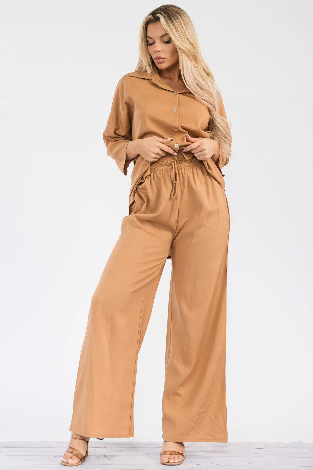 HH753X-755 - 2PC LONGSLEEVE BUTTON-DOWN LINEN SET