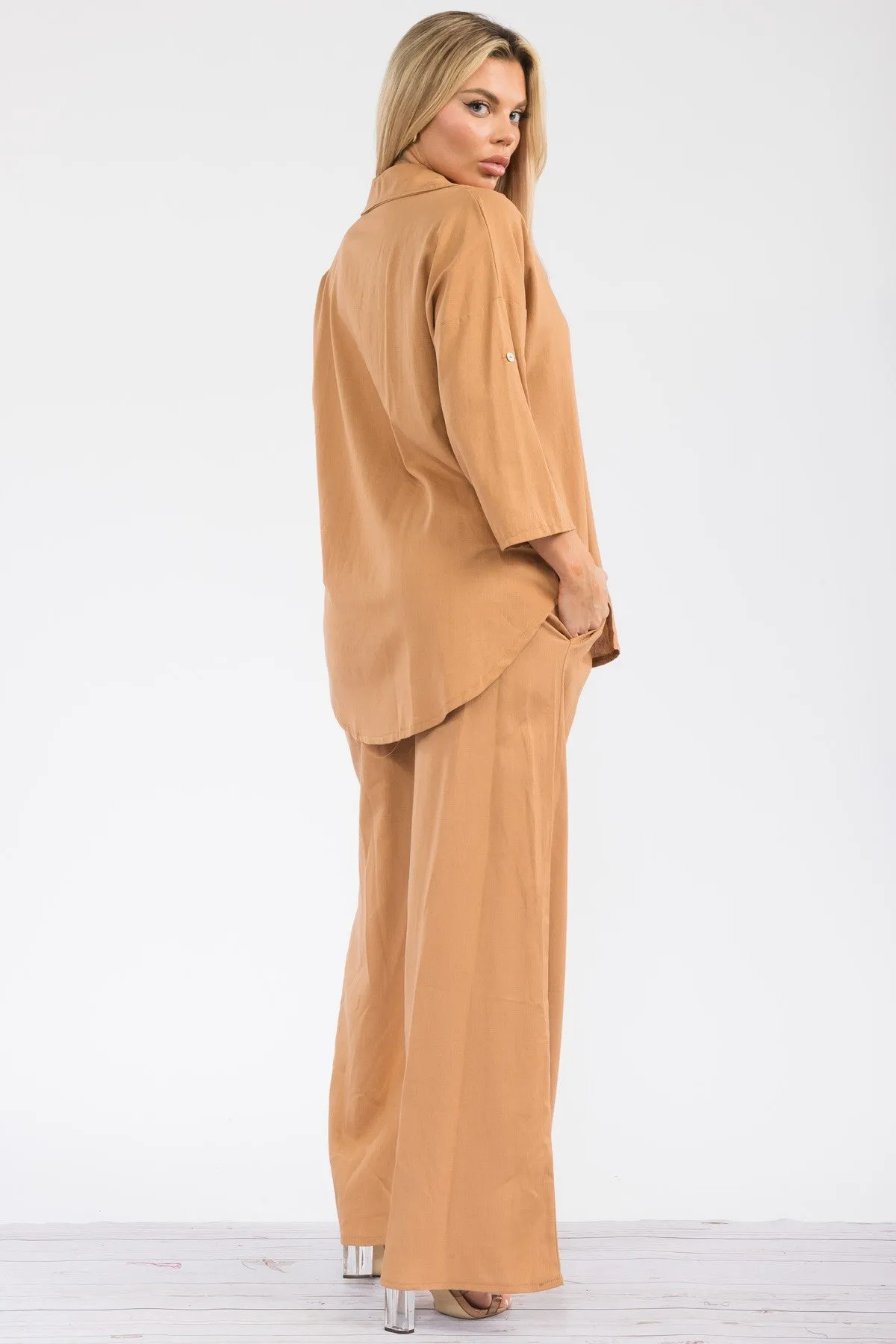 HH753X-755 - 2PC LONGSLEEVE BUTTON-DOWN LINEN SET