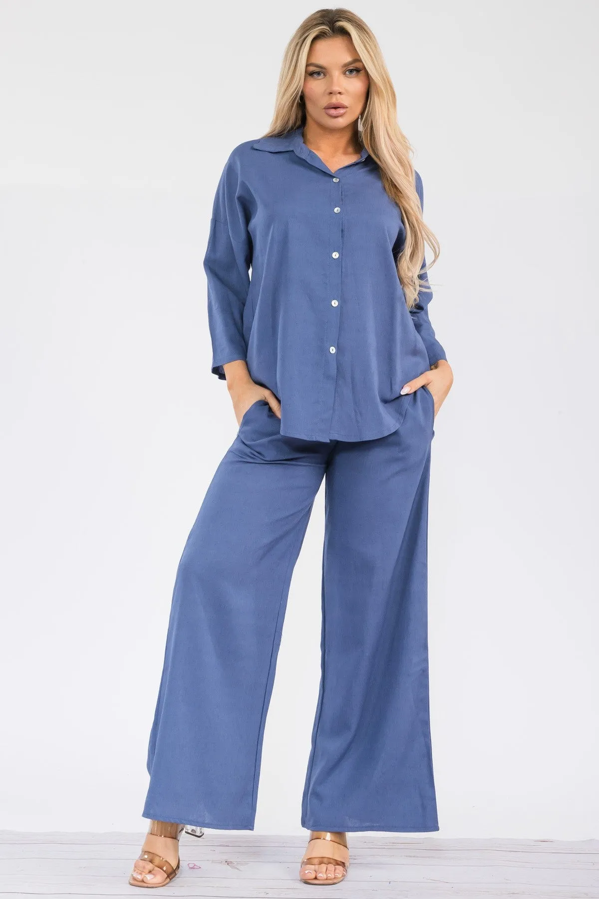 HH753X-755 - 2PC LONGSLEEVE BUTTON-DOWN LINEN SET