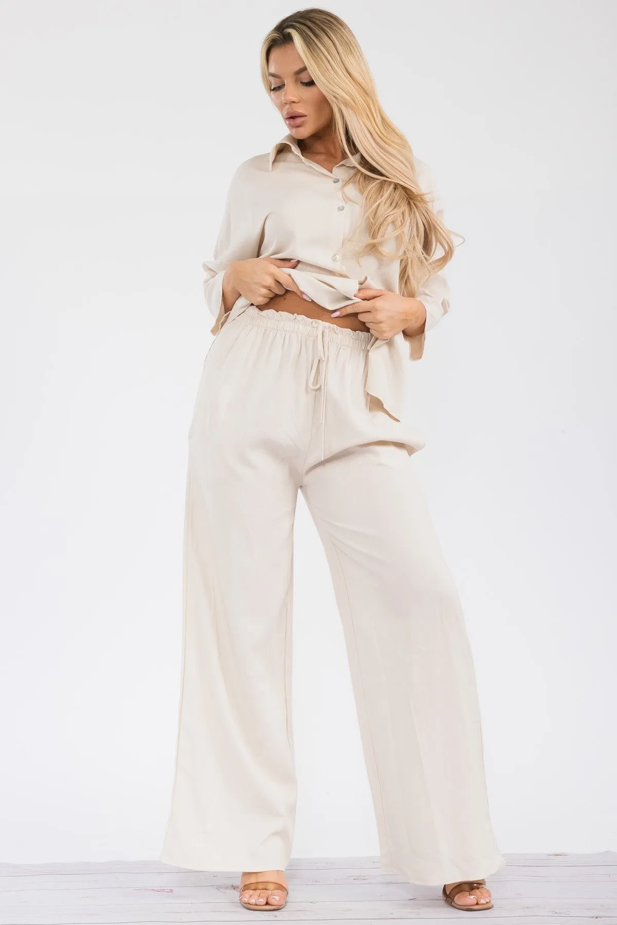 HH753X-755 - 2PC LONGSLEEVE BUTTON-DOWN LINEN SET