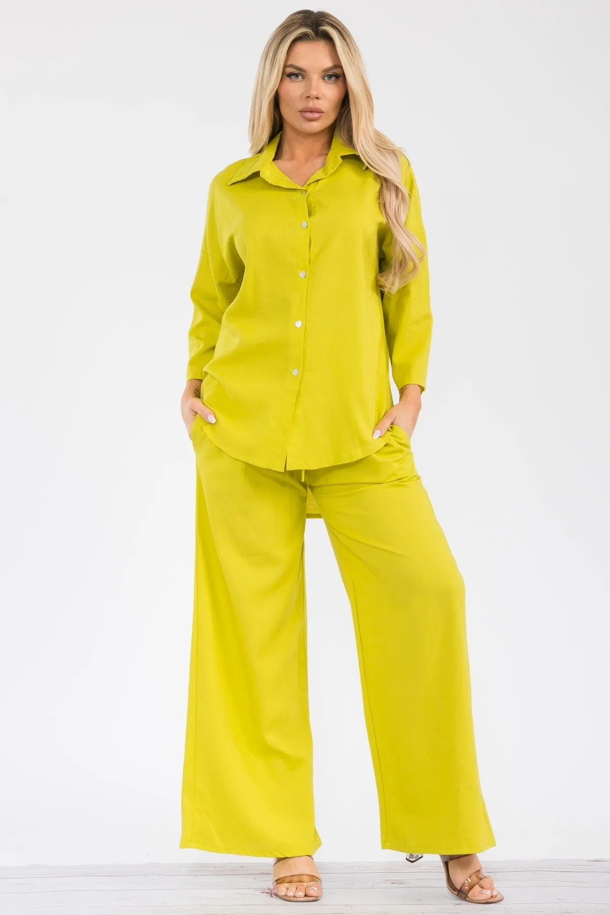 HH753X-755 - 2PC LONGSLEEVE BUTTON-DOWN LINEN SET
