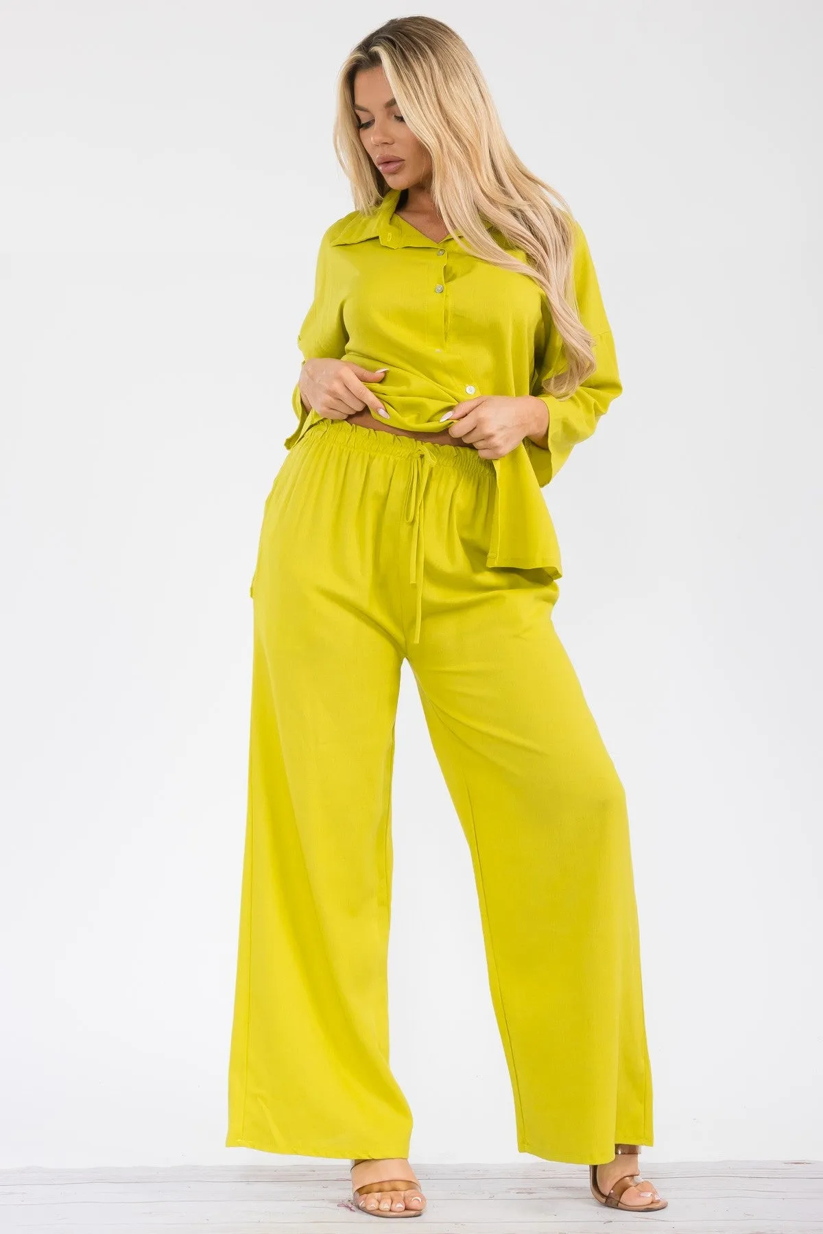 HH753X-755 - 2PC LONGSLEEVE BUTTON-DOWN LINEN SET