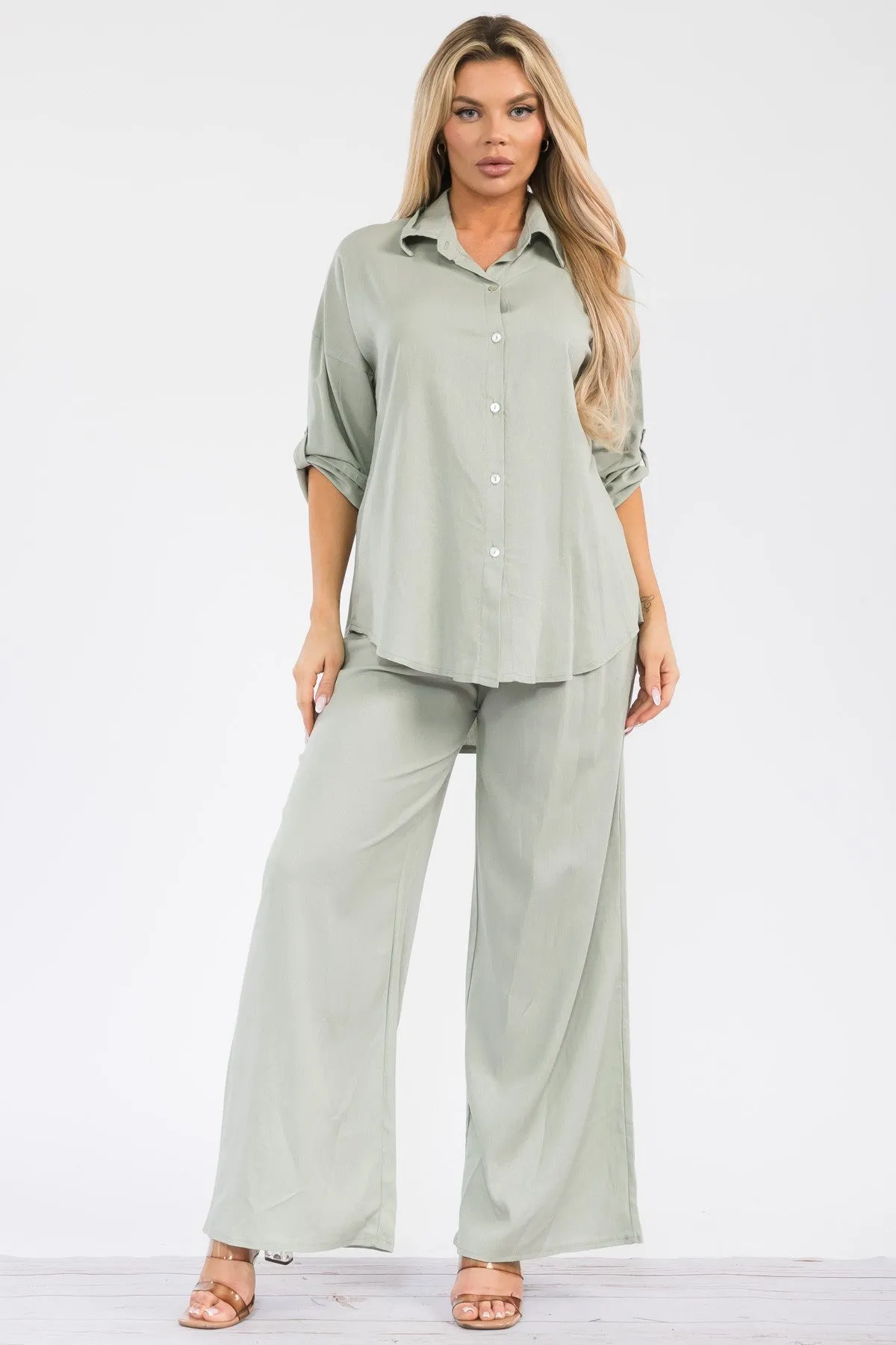 HH753X-755 - 2PC LONGSLEEVE BUTTON-DOWN LINEN SET