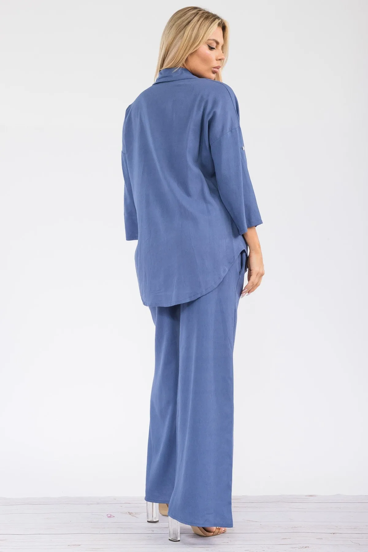 HH753X-755 - 2PC LONGSLEEVE BUTTON-DOWN LINEN SET