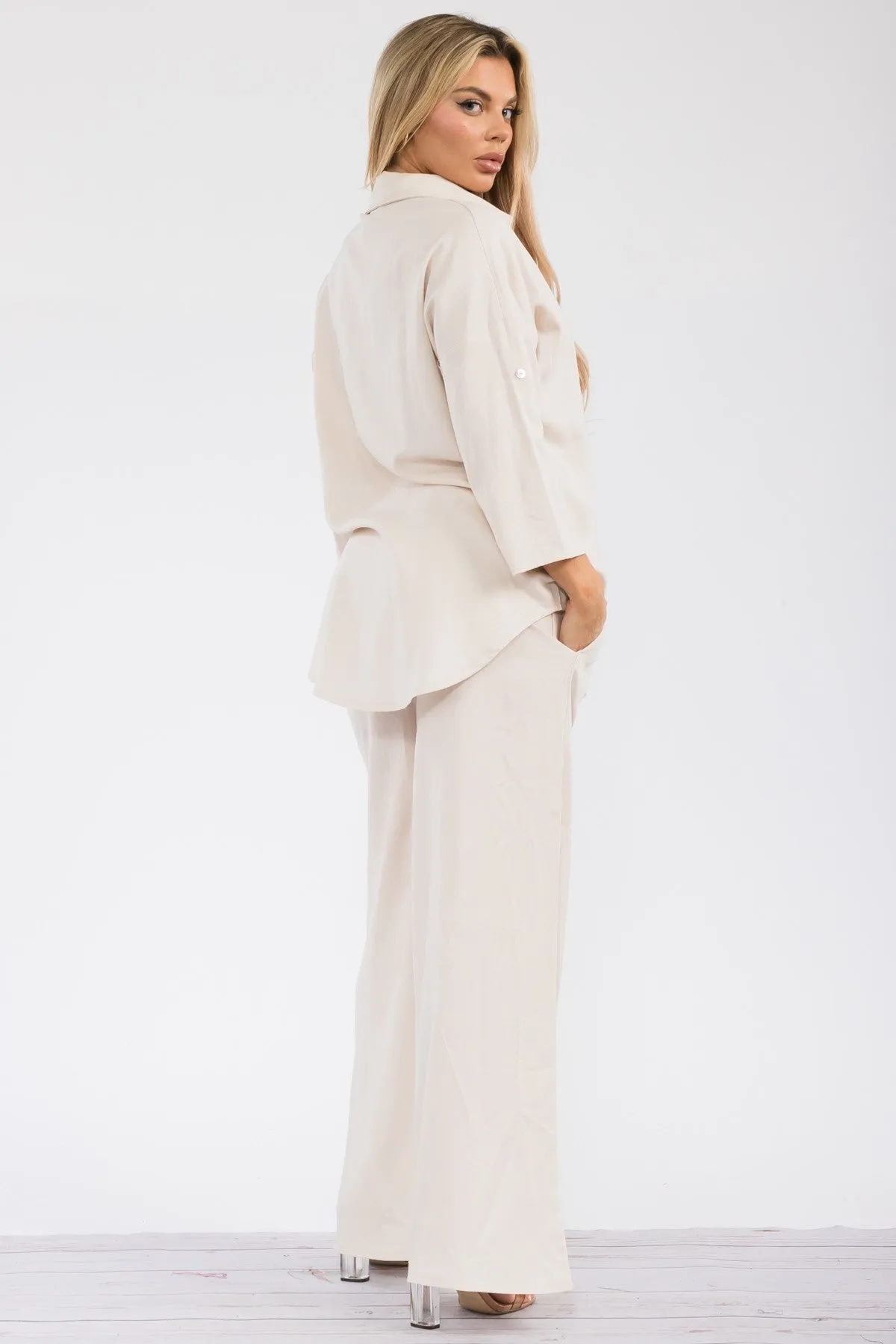 HH753X-755 - 2PC LONGSLEEVE BUTTON-DOWN LINEN SET