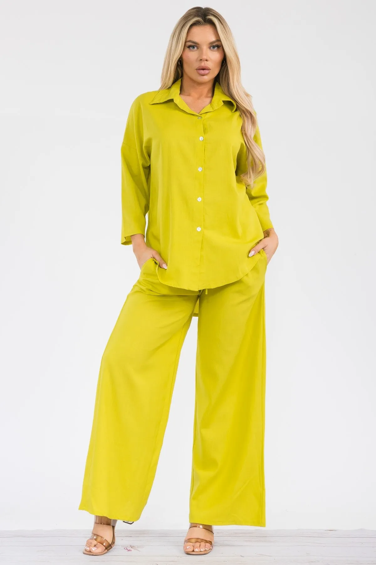 HH753X-755 - 2PC LONGSLEEVE BUTTON-DOWN LINEN SET