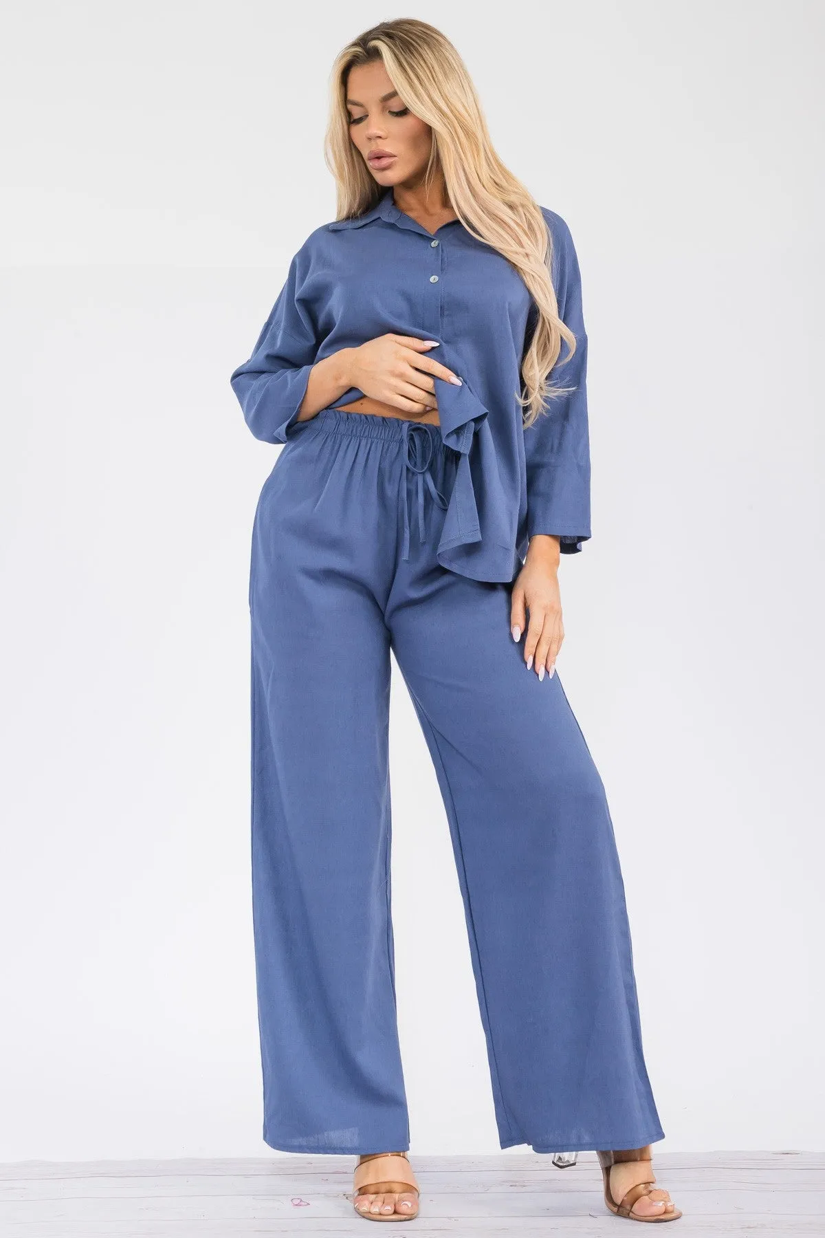 HH753X-755 - 2PC LONGSLEEVE BUTTON-DOWN LINEN SET