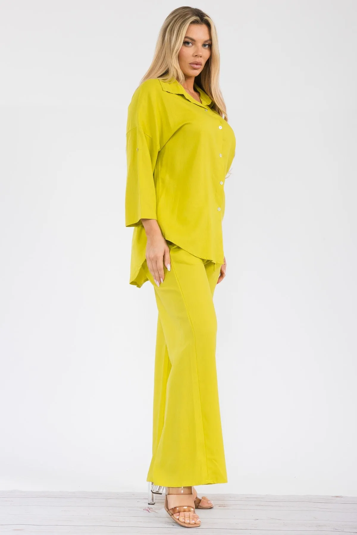 HH753X-755 - 2PC LONGSLEEVE BUTTON-DOWN LINEN SET