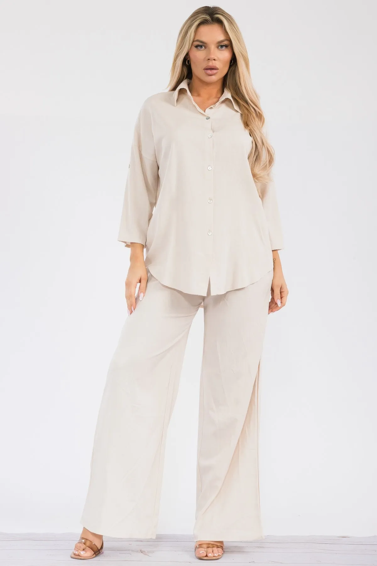 HH753X-755 - 2PC LONGSLEEVE BUTTON-DOWN LINEN SET