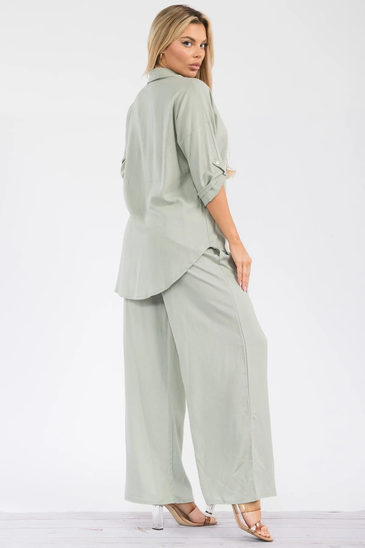 HH753X-755 - 2PC LONGSLEEVE BUTTON-DOWN LINEN SET
