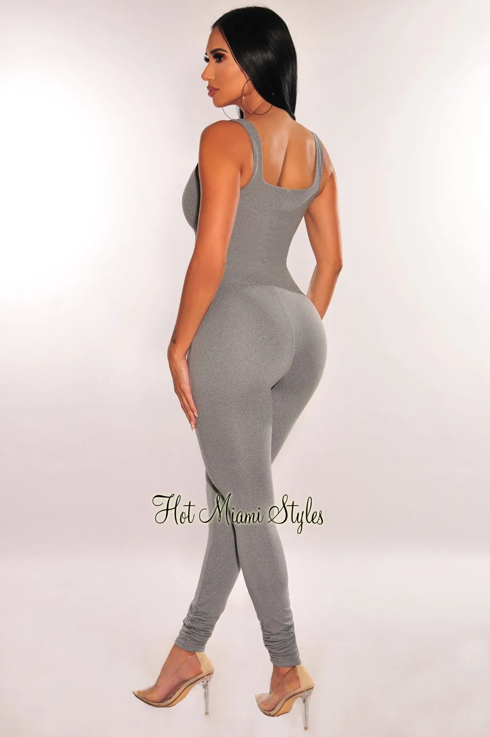 HMS Essential: Gray Spaghetti Strap Perfect Fit Jumpsuit