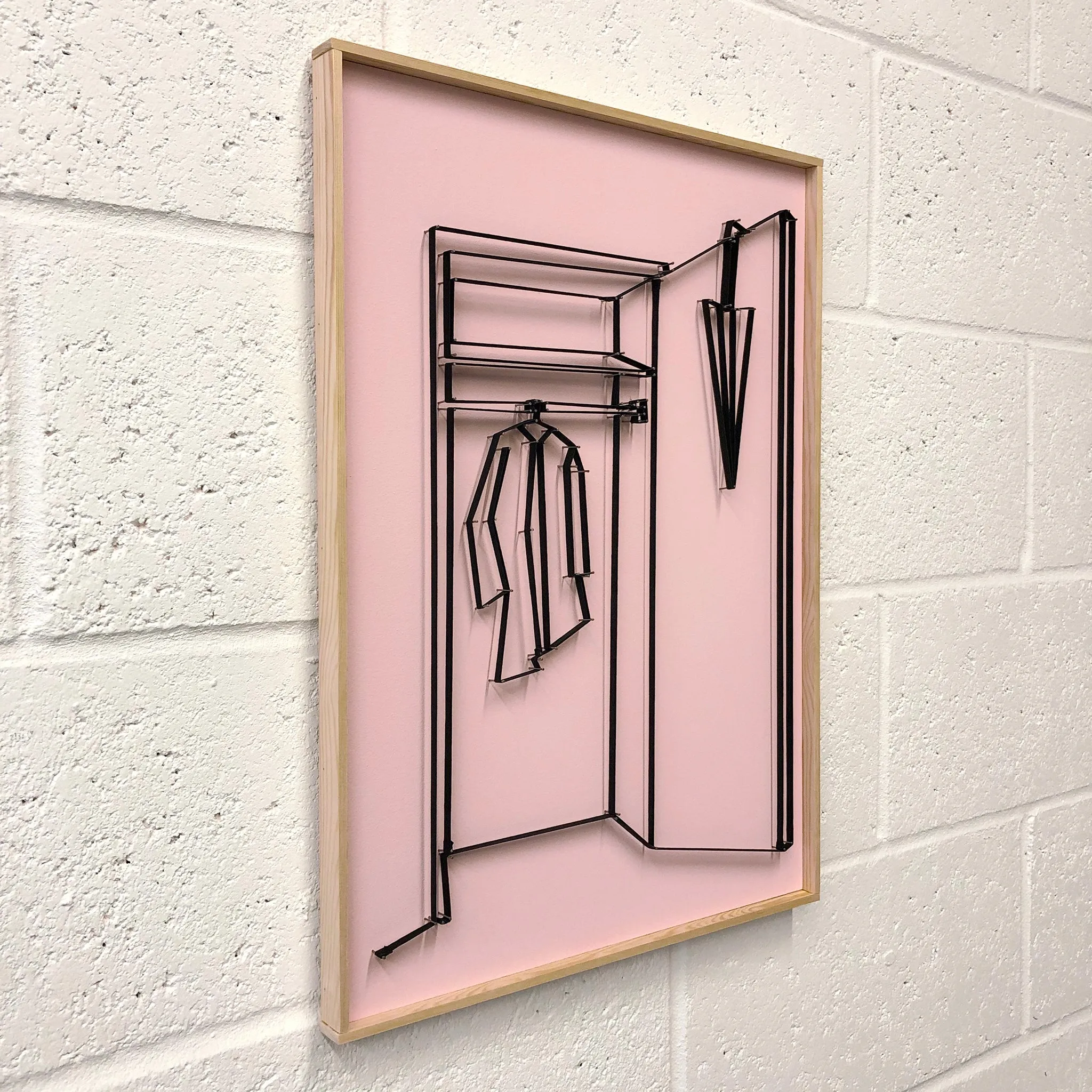 If You Can See It, You Can Find It - framed mini wardrobe elastic drawing V5 (pink coat  / black elastic)