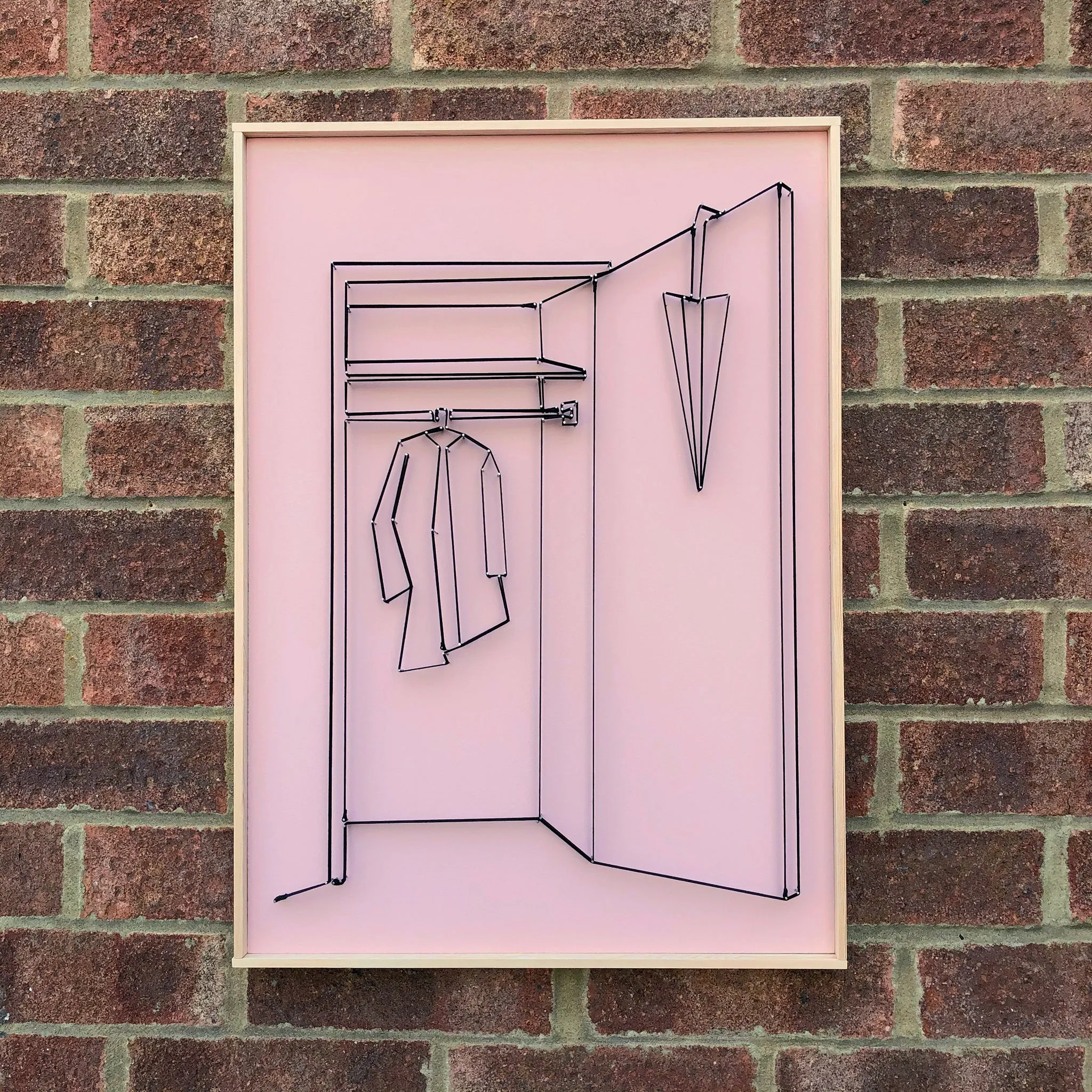 If You Can See It, You Can Find It - framed mini wardrobe elastic drawing V5 (pink coat  / black elastic)