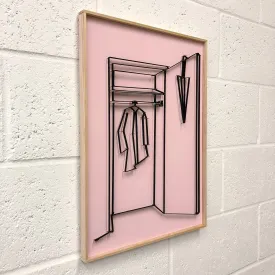 If You Can See It, You Can Find It - framed mini wardrobe elastic drawing V5 (pink coat  / black elastic)