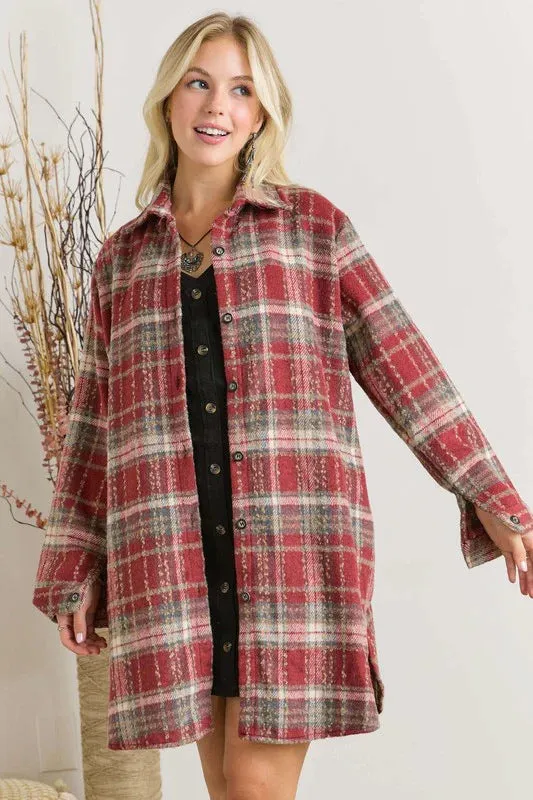 Joskaa outfit inspo fall 2024 New Hot Fashion Long Sleeve Button Woolen Plaid Shirt Coat