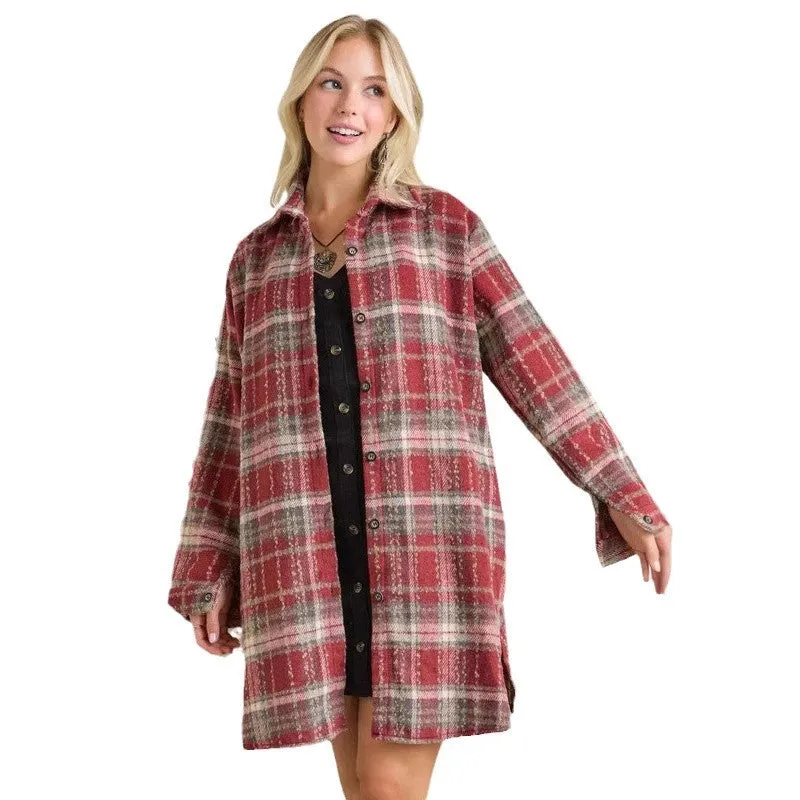 Joskaa outfit inspo fall 2024 New Hot Fashion Long Sleeve Button Woolen Plaid Shirt Coat