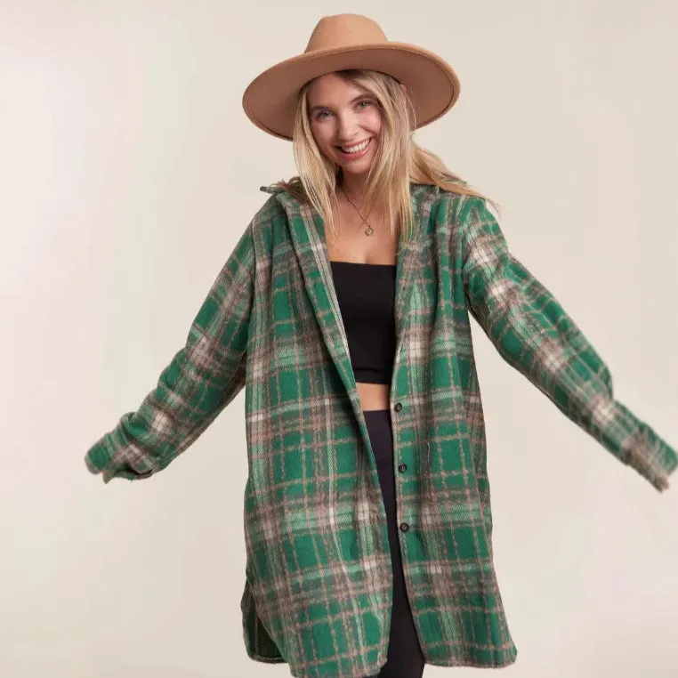 Joskaa outfit inspo fall 2024 New Hot Fashion Long Sleeve Button Woolen Plaid Shirt Coat