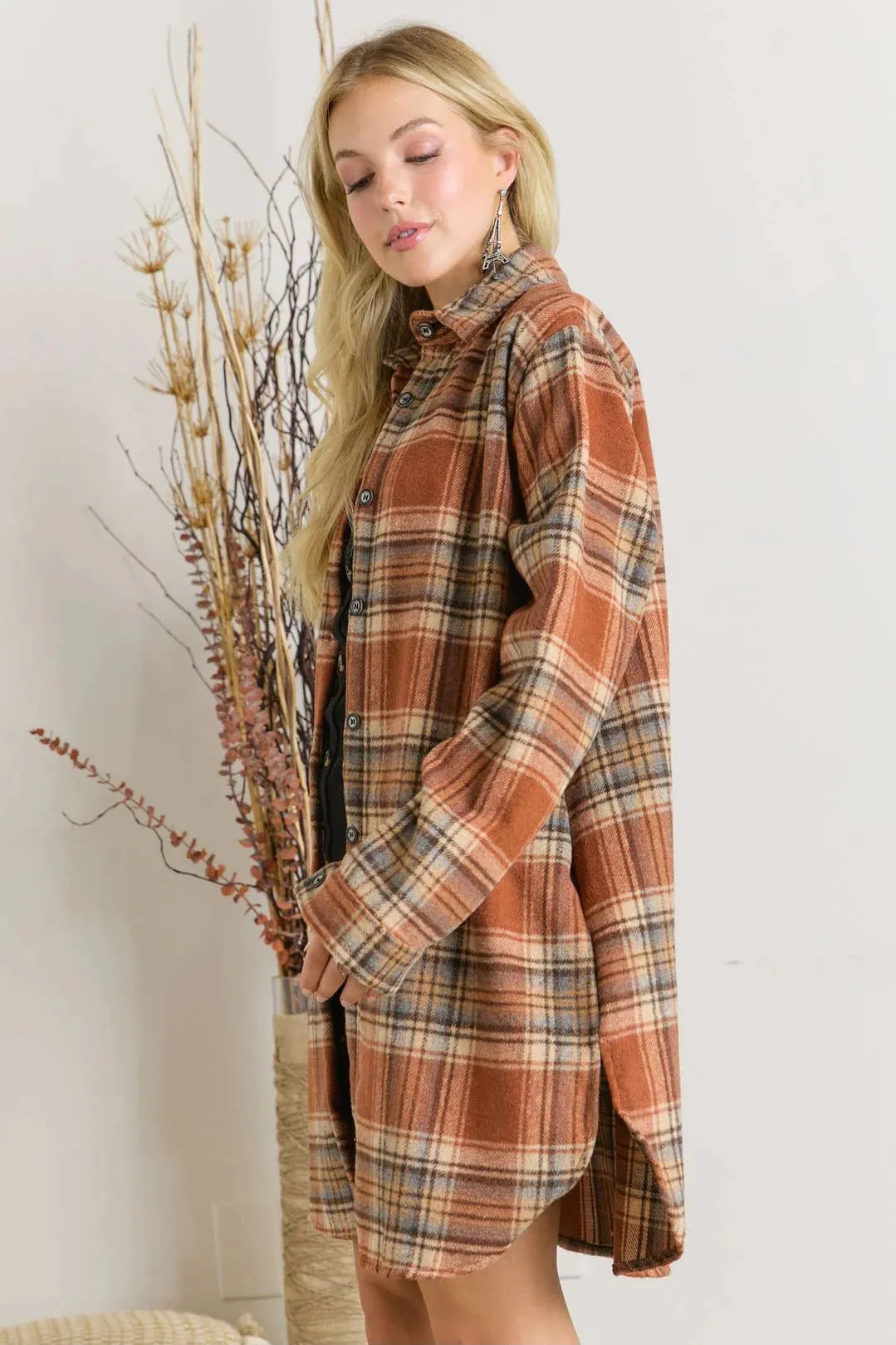 Joskaa outfit inspo fall 2024 New Hot Fashion Long Sleeve Button Woolen Plaid Shirt Coat
