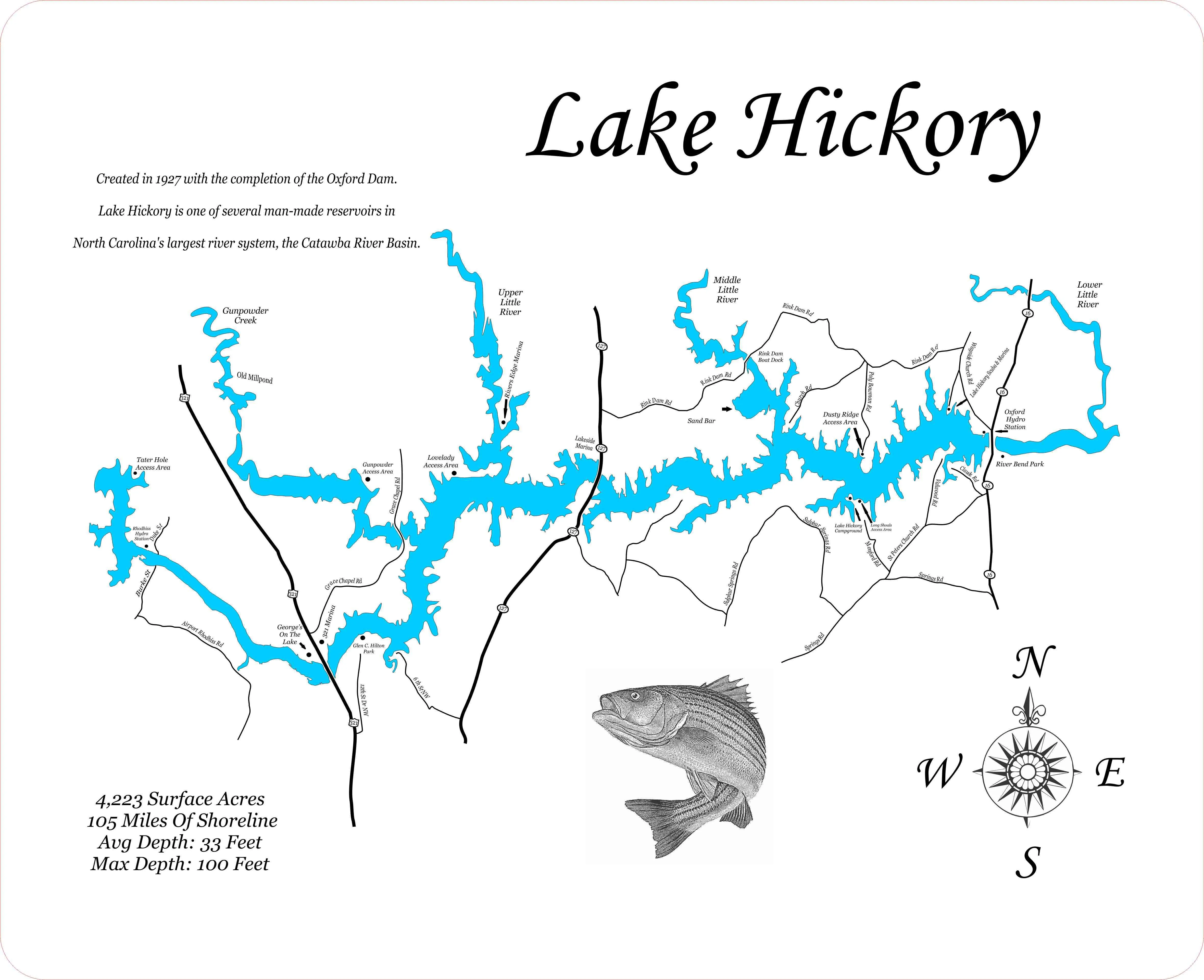 Lake Hickory, NC - Laser Cut Wood Map