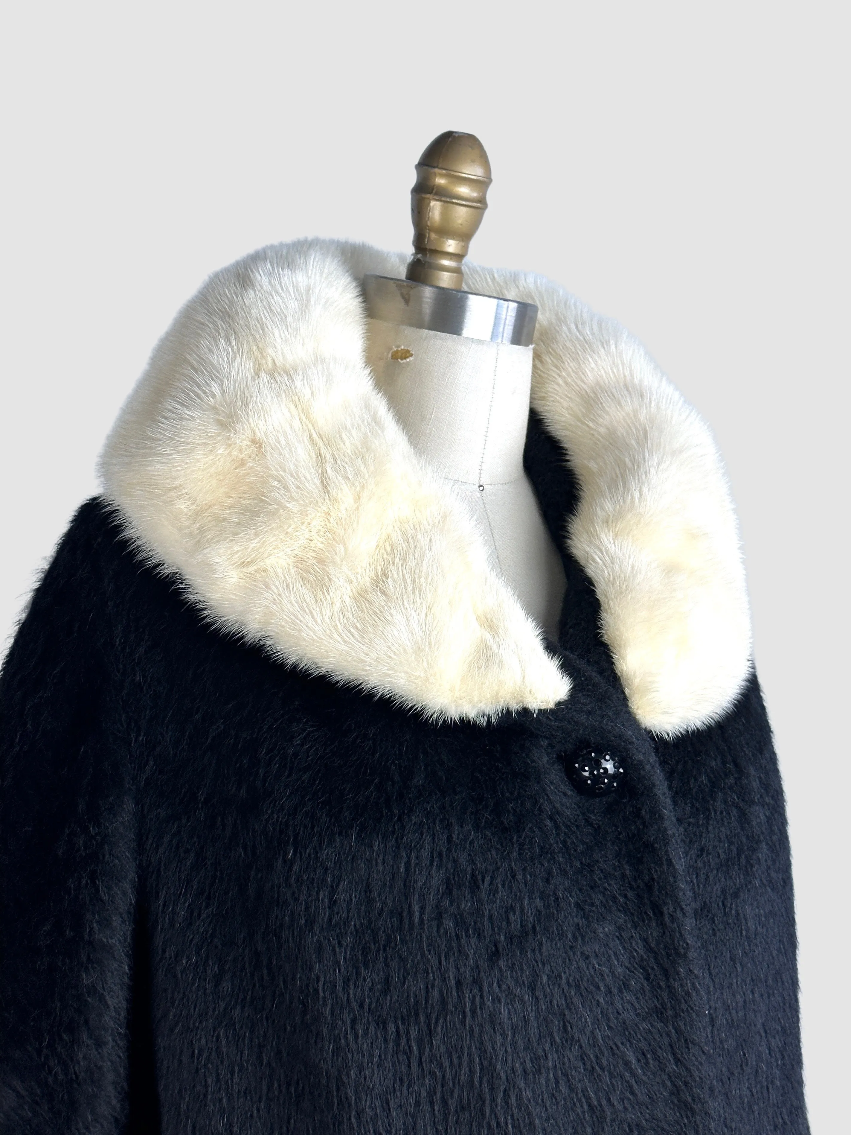 LILLI ANN 50s Mohair Coat with Mink Fur Collar • Small Medium