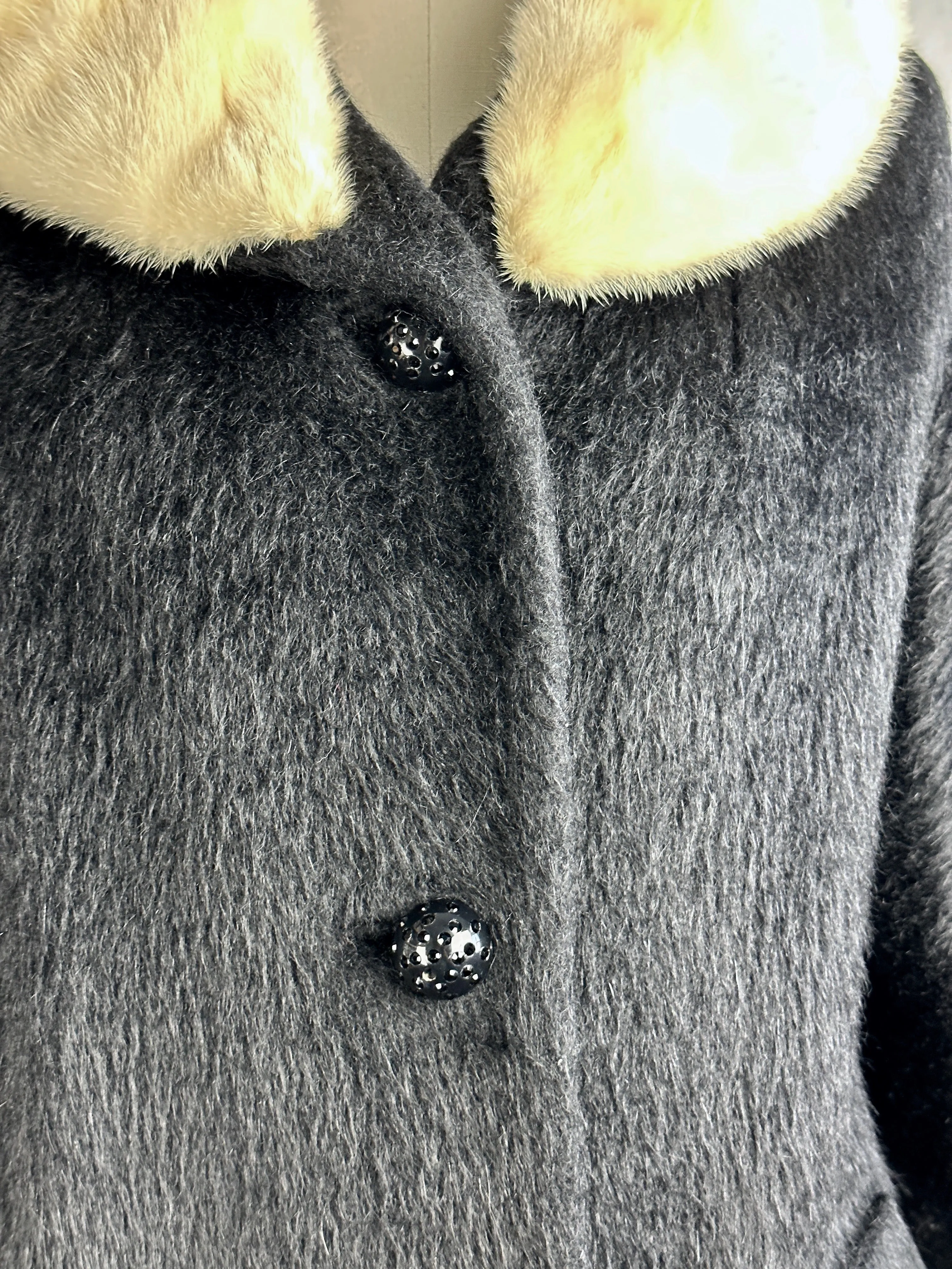 LILLI ANN 50s Mohair Coat with Mink Fur Collar • Small Medium