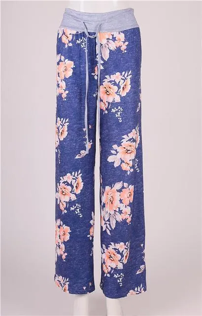 Loose Print Pink Flower Floral Harem Pants Capri Bottoms Sweatpants High Waist Female Pants Women Summer Wide Leg Trousers (US 2-14)