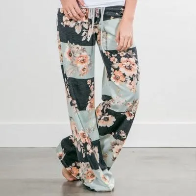 Loose Print Pink Flower Floral Harem Pants Capri Bottoms Sweatpants High Waist Female Pants Women Summer Wide Leg Trousers (US 2-14)