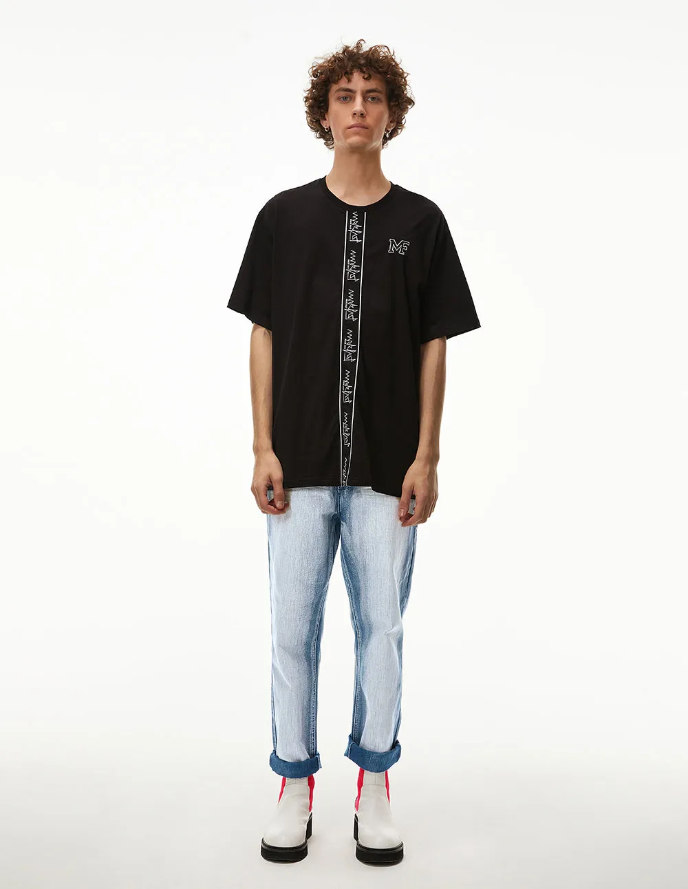 MARK FAST MEN OVERSIZE T-SHIRT WITH MF LOGO STRAIGHT STRIP EMBROIDERY