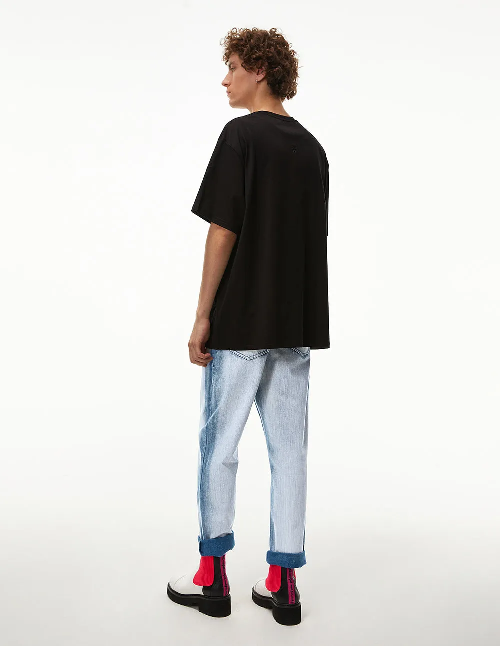 MARK FAST MEN OVERSIZE T-SHIRT WITH MF LOGO STRAIGHT STRIP EMBROIDERY