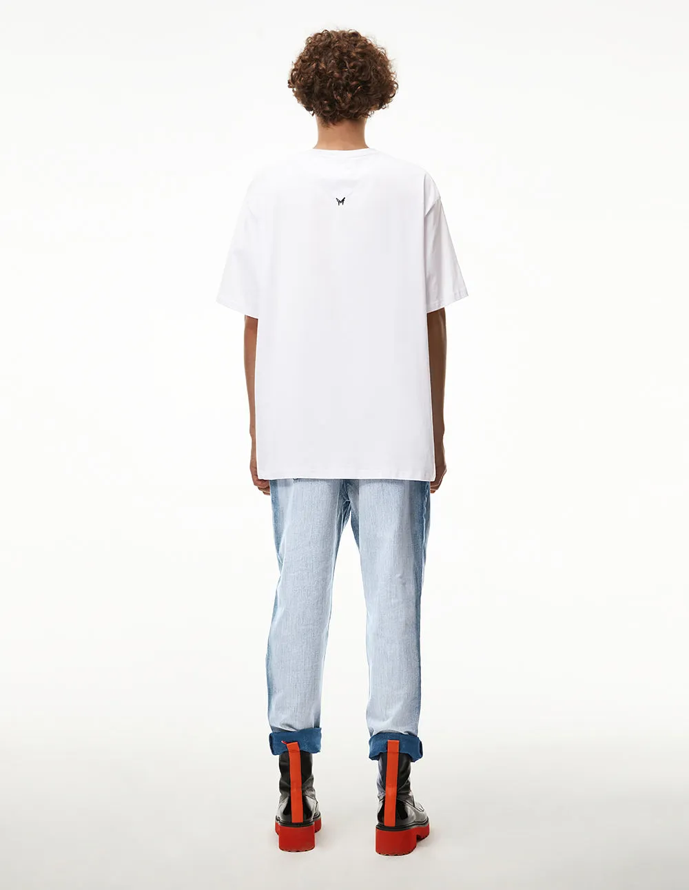 MARK FAST MEN OVERSIZE T-SHIRT WITH MF LOGO STRAIGHT STRIP EMBROIDERY
