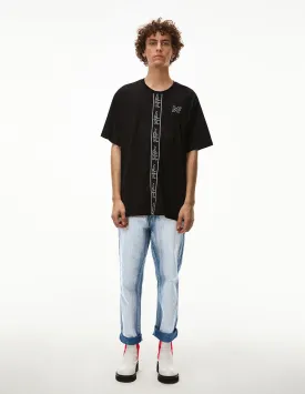 MARK FAST MEN OVERSIZE T-SHIRT WITH MF LOGO STRAIGHT STRIP EMBROIDERY