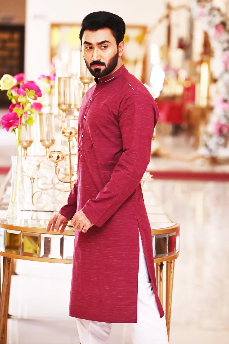 Men Premium Kurta Slub-Maroon