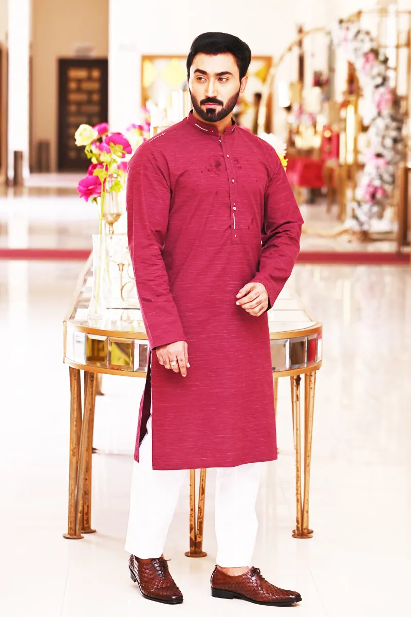 Men Premium Kurta Slub-Maroon